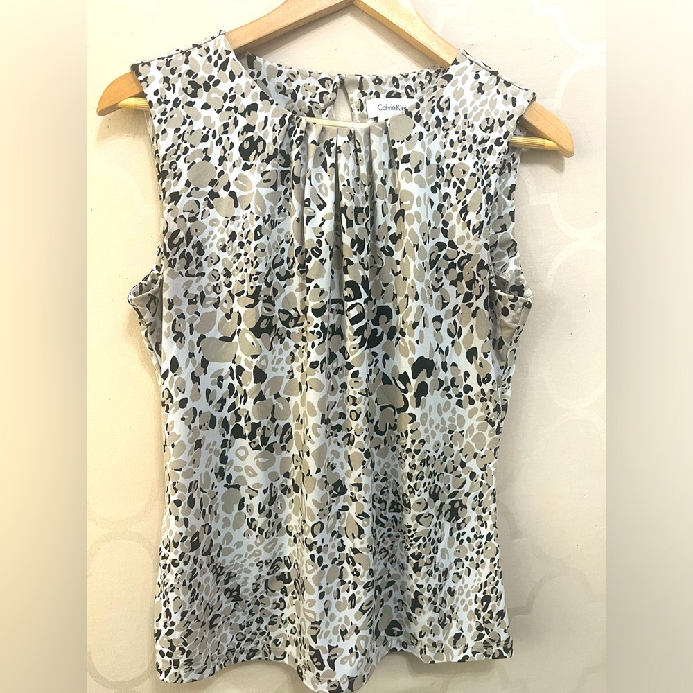 Calvin Klein Sleeveless Top Shell Neutral Animal Print Size S